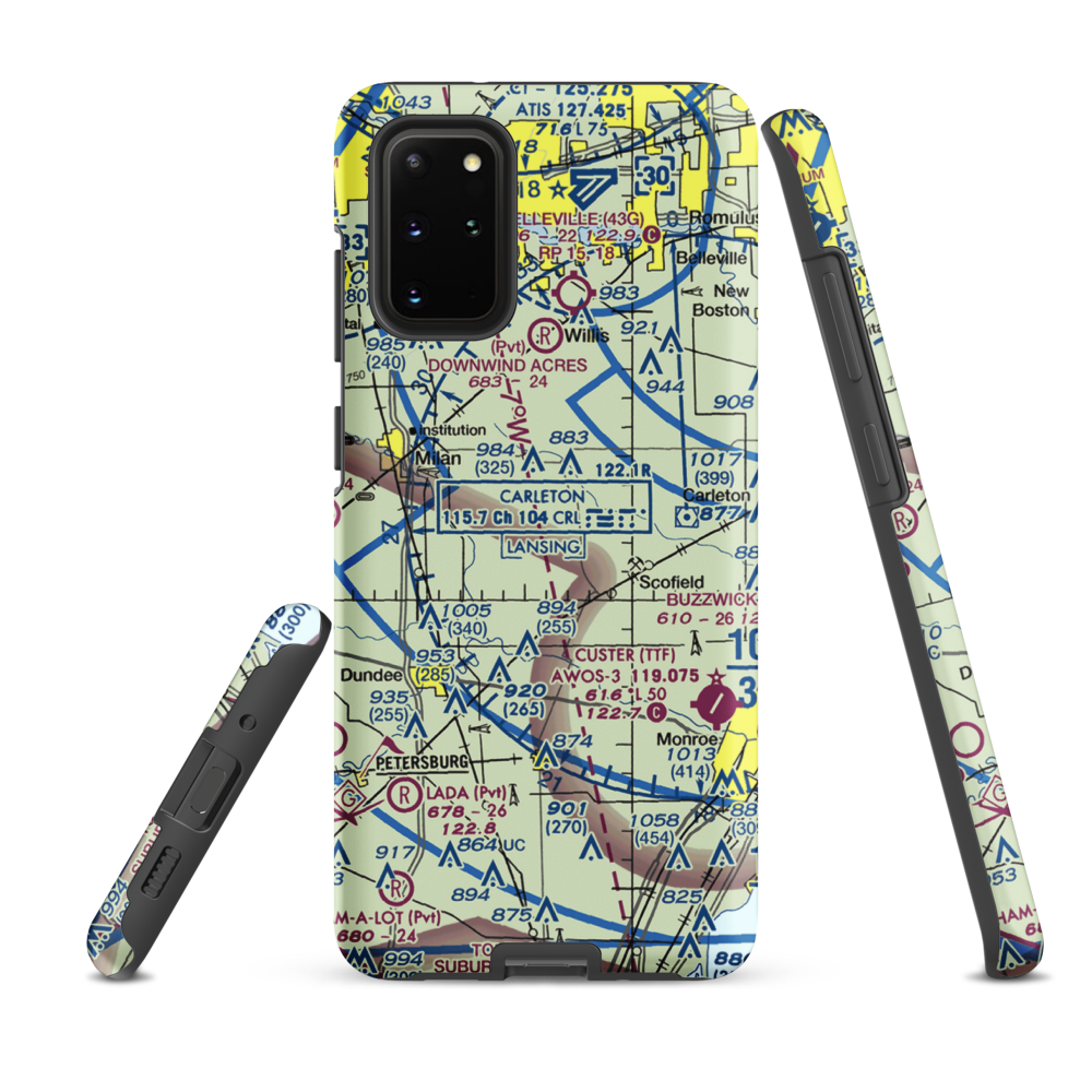 Maybee Airport (60MI) VFR Sectional Samsung Phone Case Samsung Galaxy S20 Plus model shown