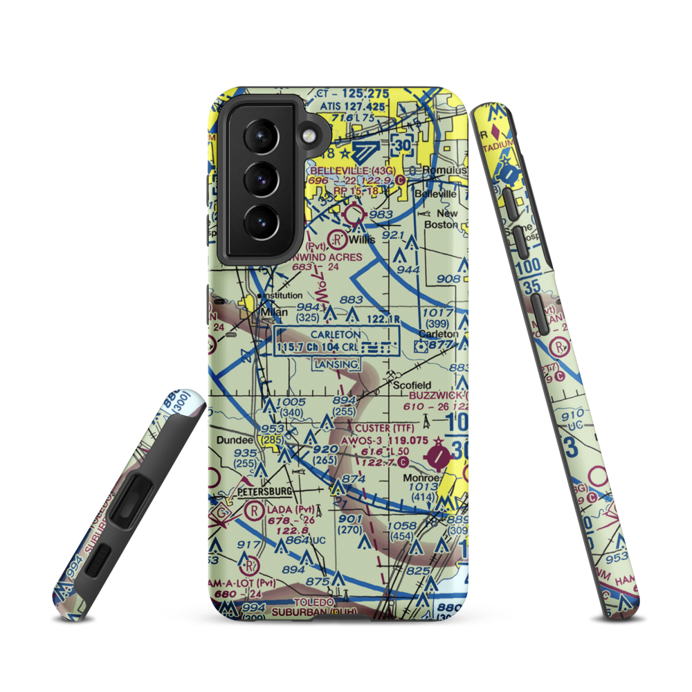 Maybee Airport (60MI) VFR Sectional Samsung Phone Case Samsung Galaxy S21 model shown