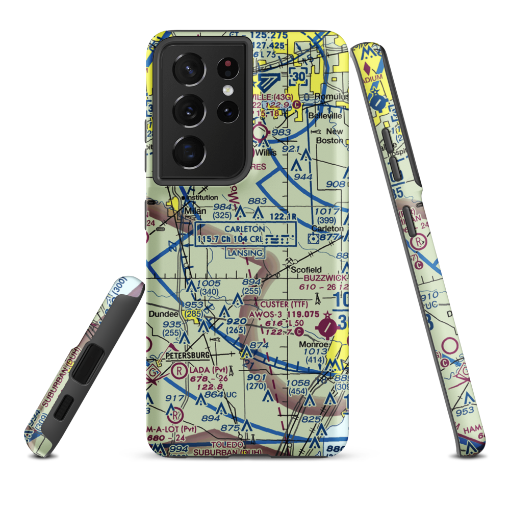 Maybee Airport (60MI) VFR Sectional Samsung Phone Case Samsung Galaxy S21 Ultra model shown