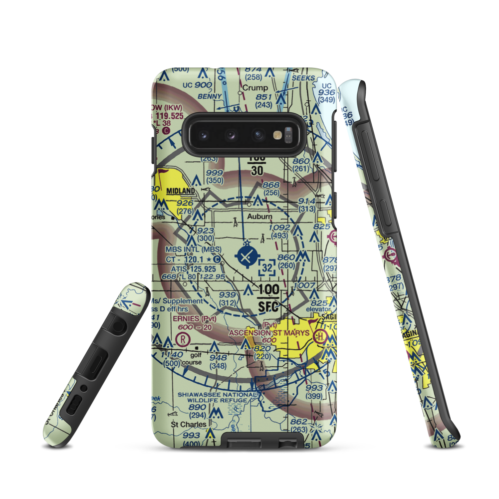 MBS International Airport (MBS) VFR Sectional Samsung Phone Case Samsung Galaxy S10 model shown