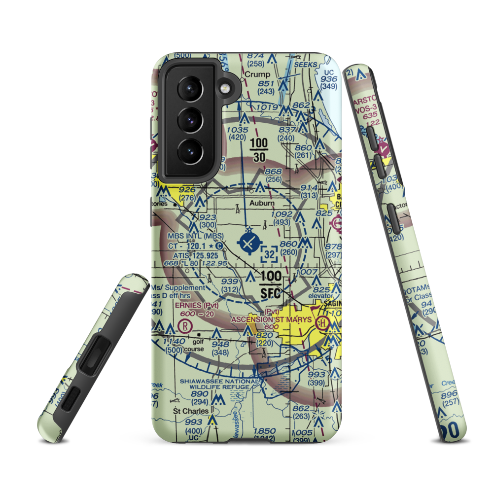 MBS International Airport (MBS) VFR Sectional Samsung Phone Case Samsung Galaxy S21 FE model shown