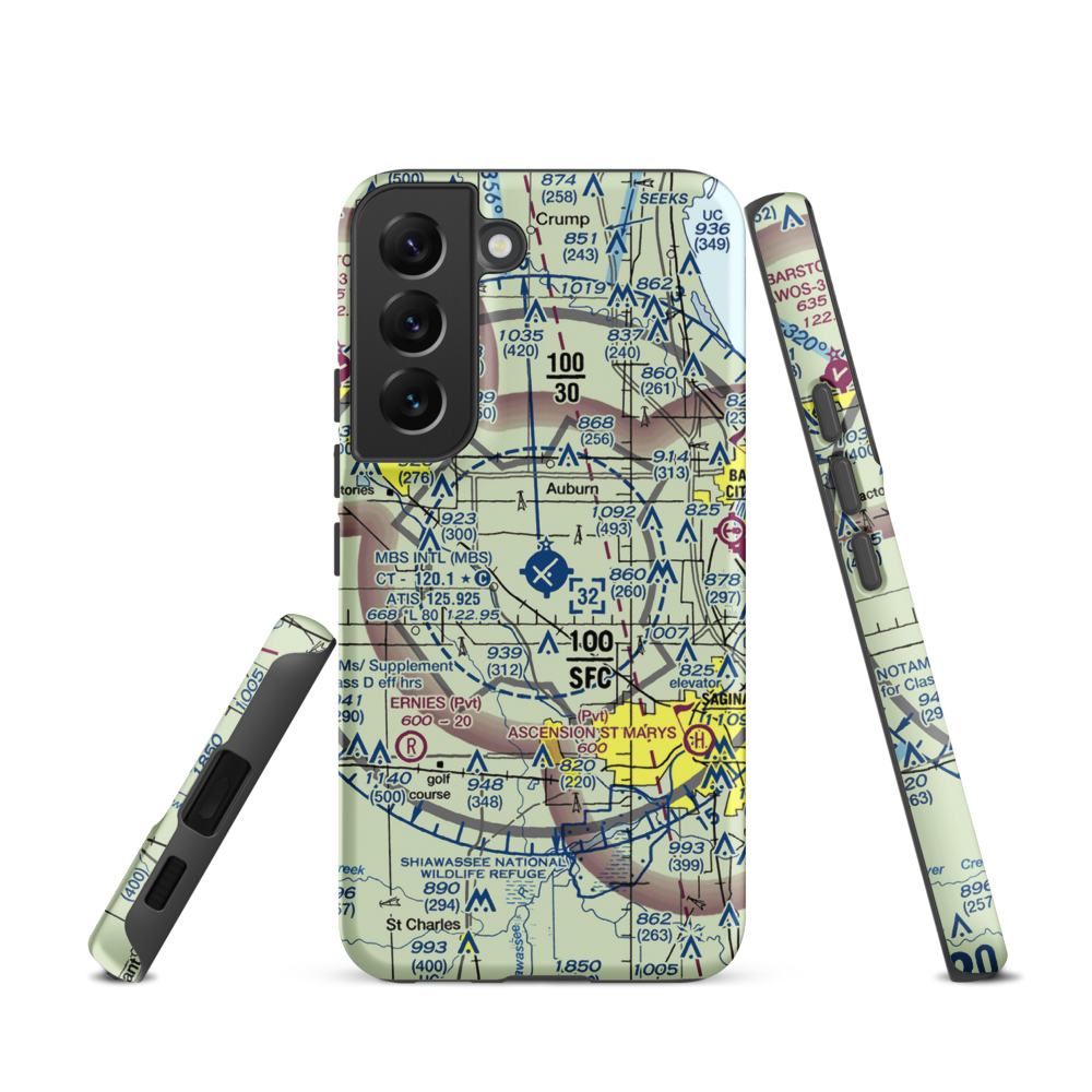 MBS International Airport (MBS) VFR Sectional Samsung Phone Case Samsung Galaxy S22 model shown