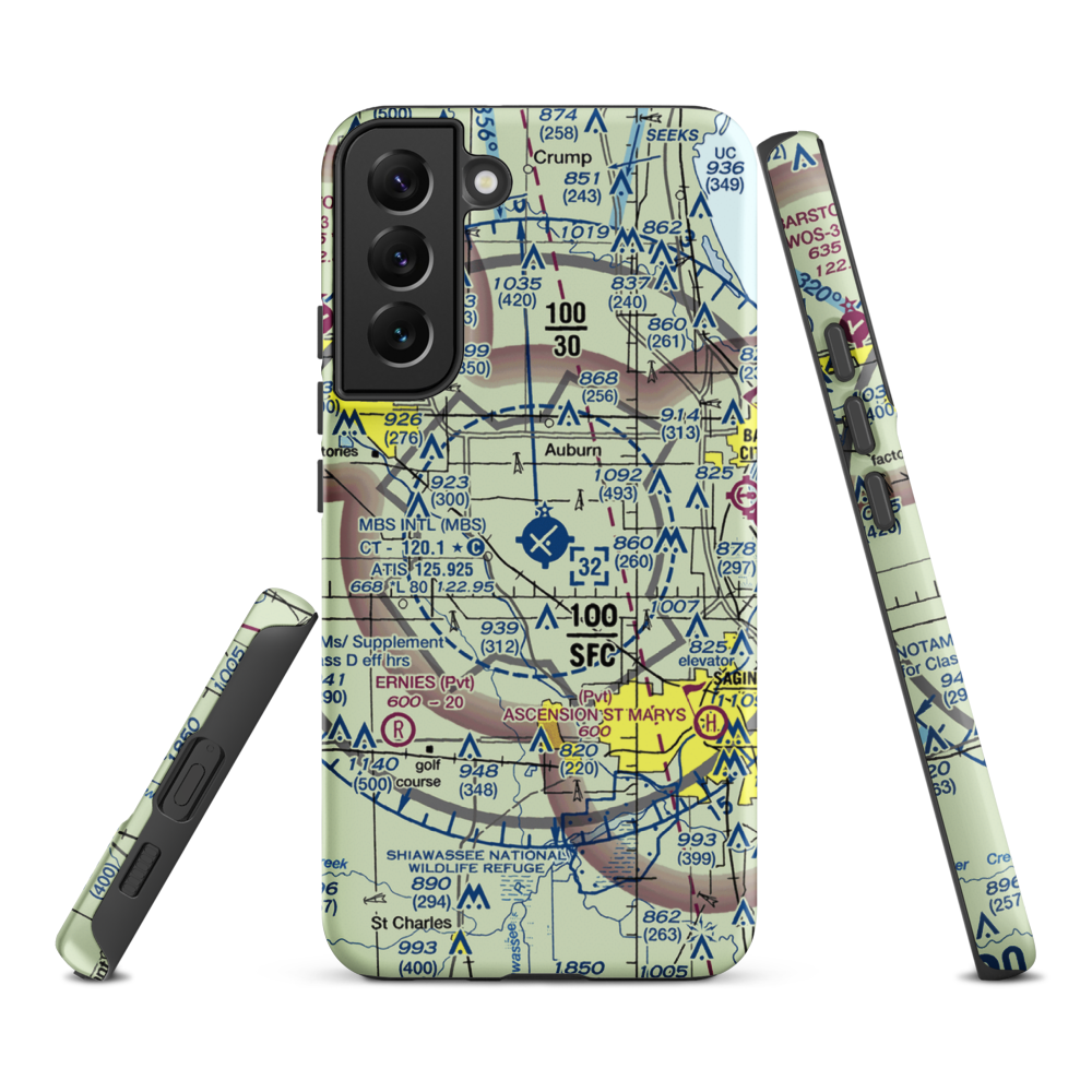 MBS International Airport (MBS) VFR Sectional Samsung Phone Case Samsung Galaxy S22 Plus model shown