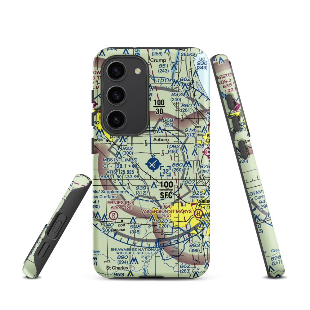 MBS International Airport (MBS) VFR Sectional Samsung Phone Case Samsung Galaxy S23 model shown