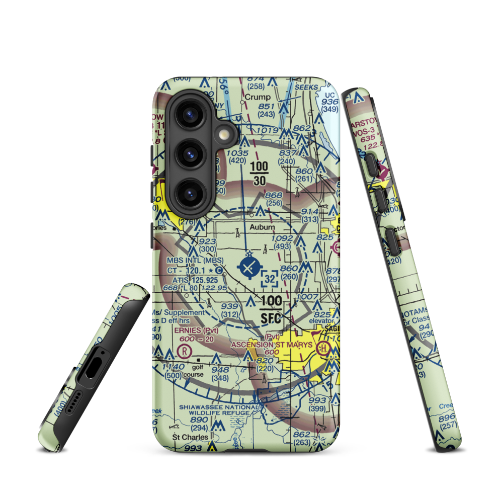 MBS International Airport (MBS) VFR Sectional Samsung Phone Case Samsung Galaxy S24 model shown