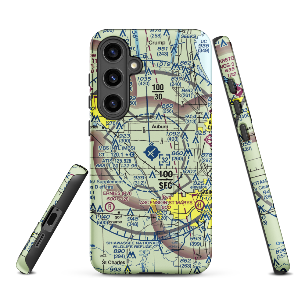 MBS International Airport (MBS) VFR Sectional Samsung Phone Case Samsung Galaxy S24 Plus model shown
