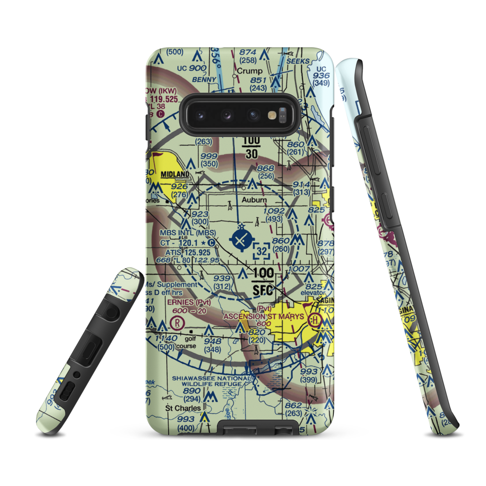 MBS International Airport (MBS) VFR Sectional Samsung Phone Case Samsung Galaxy S10 Plus model shown
