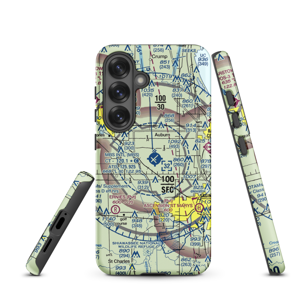 MBS International Airport (MBS) VFR Sectional Samsung Phone Case Samsung Galaxy S25 model shown