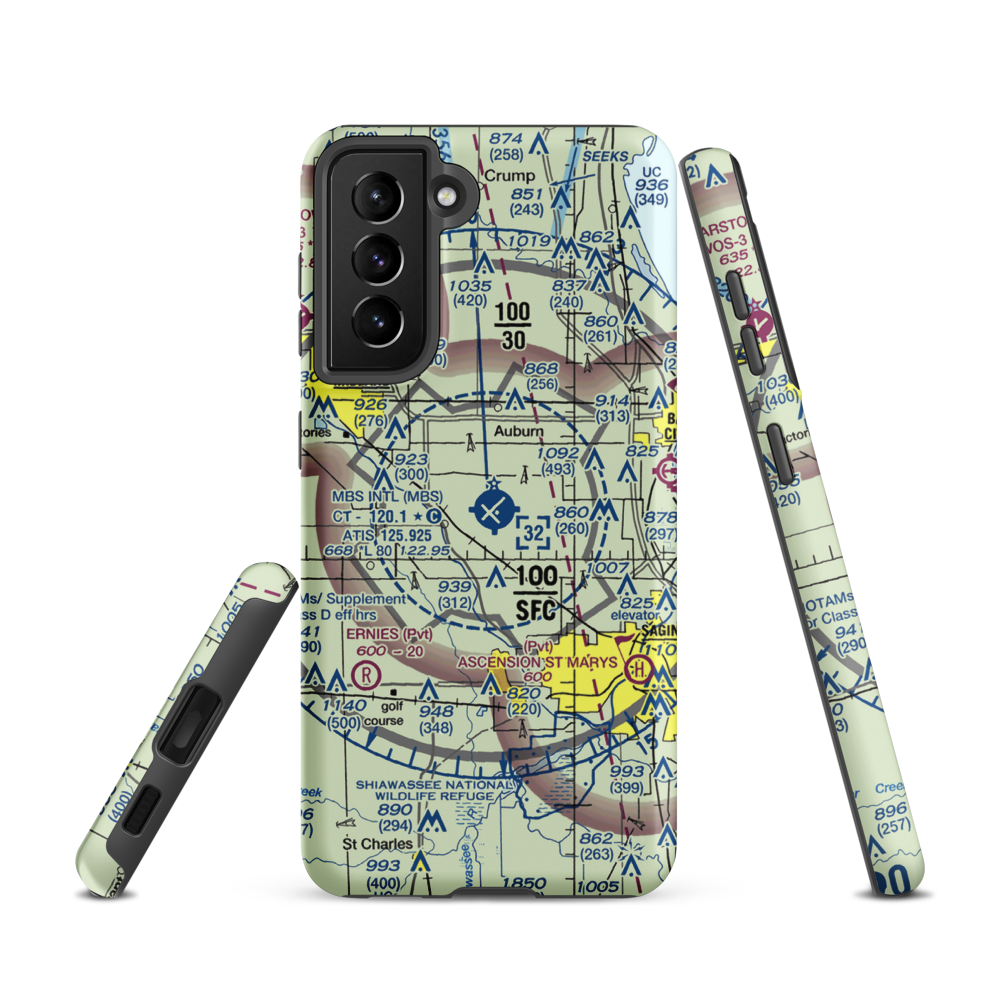 MBS International Airport (MBS) VFR Sectional Samsung Phone Case Samsung Galaxy S21 model shown