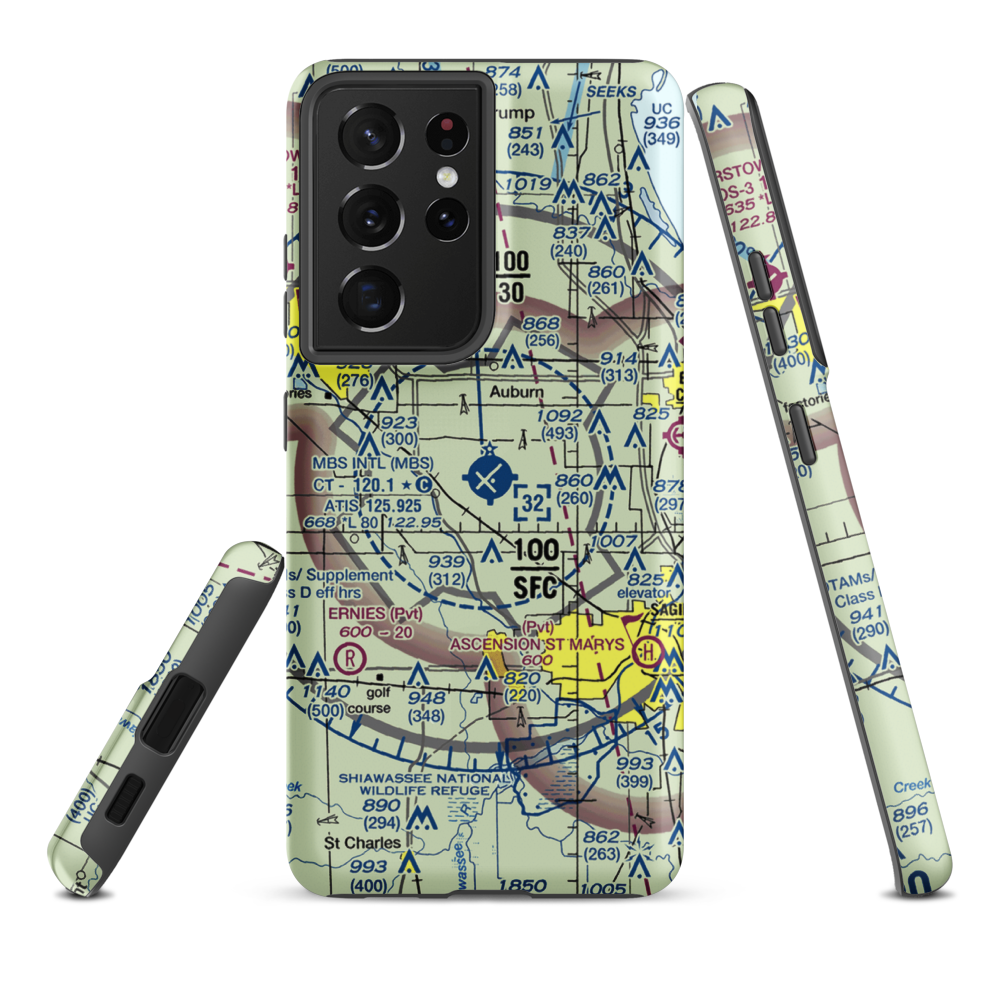 MBS International Airport (MBS) VFR Sectional Samsung Phone Case Samsung Galaxy S21 Ultra model shown
