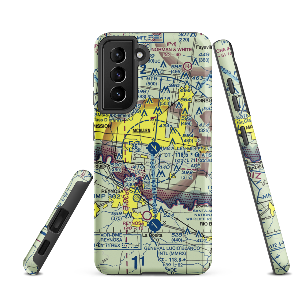 Mc Allen Miller International Airport (MFE) VFR Sectional Samsung Phone Case Samsung Galaxy S21 FE model shown