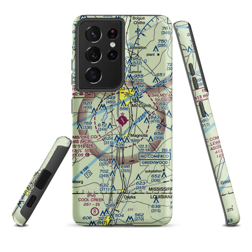 Mc Comb/Pike County Airport/John E Lewis Field (MCB) VFR Sectional Samsung Phone Case Samsung Galaxy S21 Ultra model shown