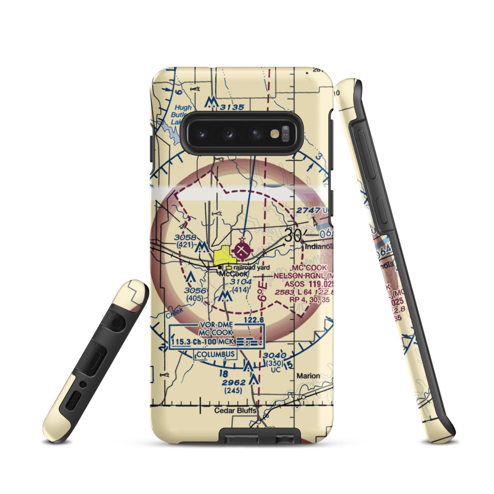 Mc Cook Ben Nelson Regional Airport (MCK) VFR Sectional Samsung Phone Case Samsung Galaxy S10 model shown