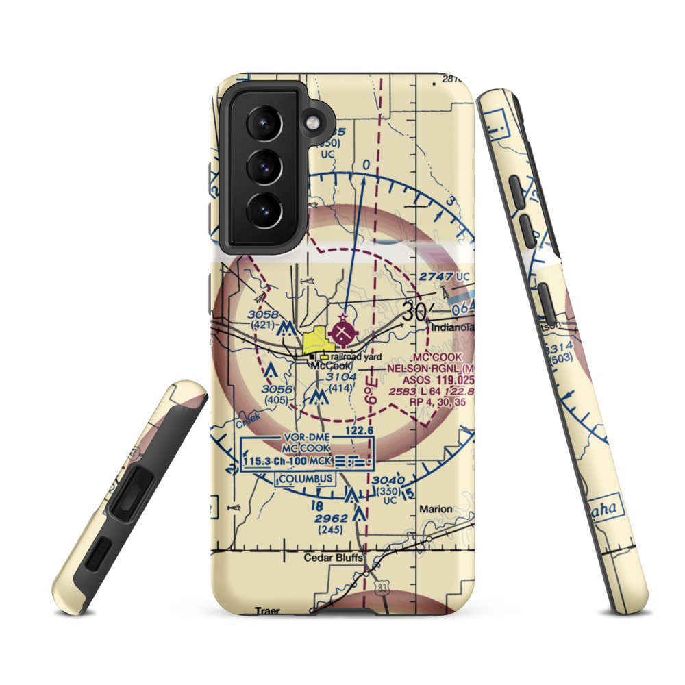 Mc Cook Ben Nelson Regional Airport (MCK) VFR Sectional Samsung Phone Case Samsung Galaxy S21 FE model shown