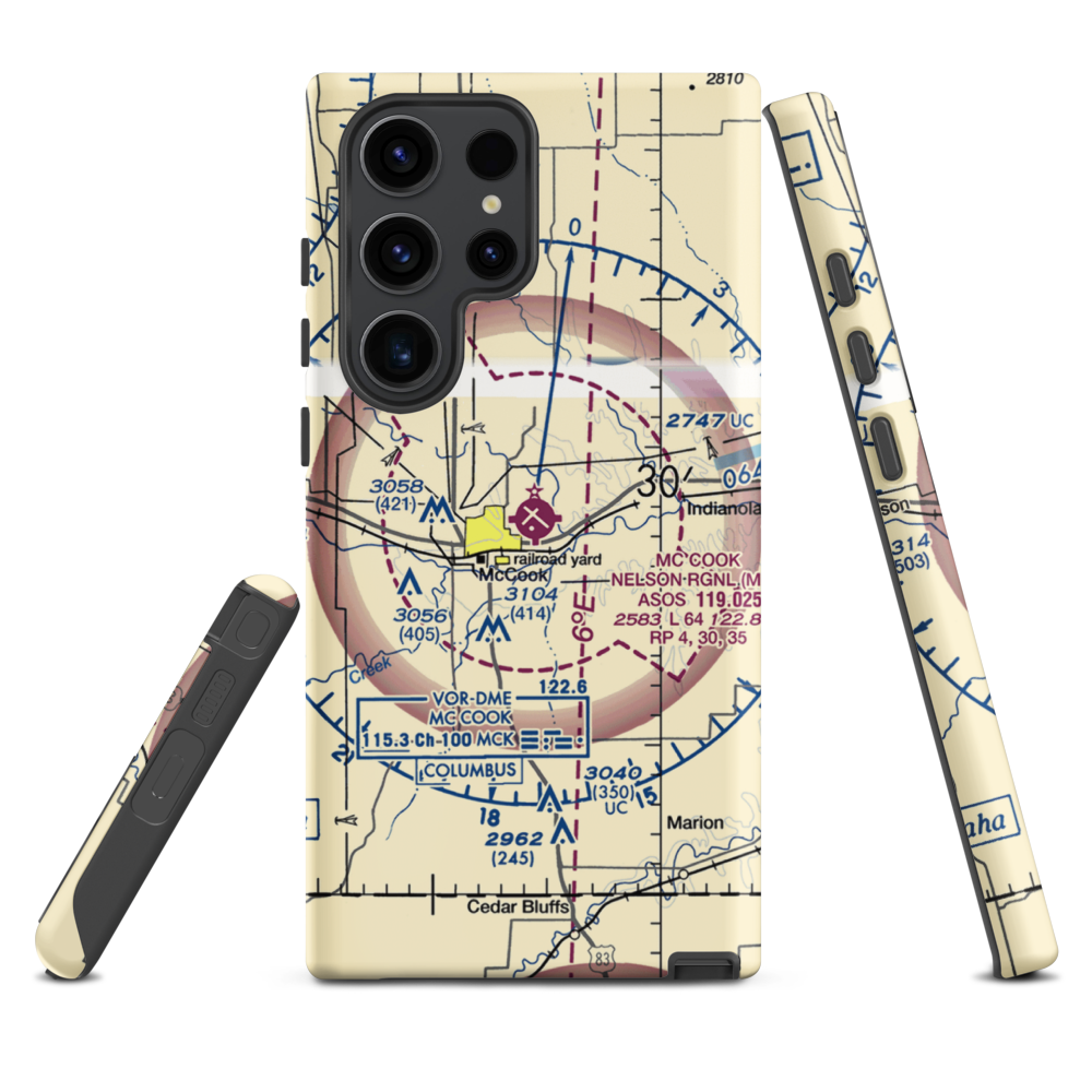 Mc Cook Ben Nelson Regional Airport (MCK) VFR Sectional Samsung Phone Case Samsung Galaxy S23 Ultra model shown