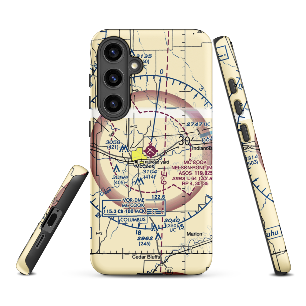 Mc Cook Ben Nelson Regional Airport (MCK) VFR Sectional Samsung Phone Case Samsung Galaxy S24 Plus model shown