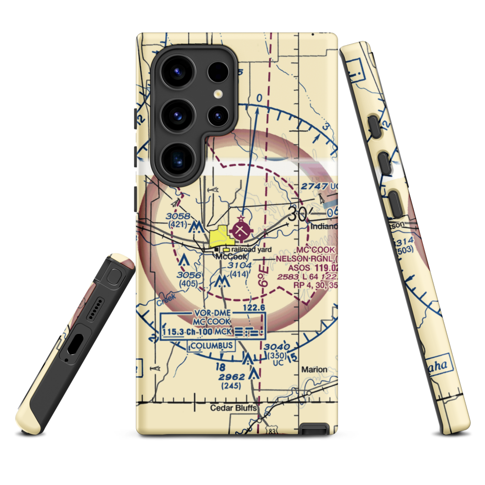 Mc Cook Ben Nelson Regional Airport (MCK) VFR Sectional Samsung Phone Case Samsung Galaxy S24 Ultra model shown