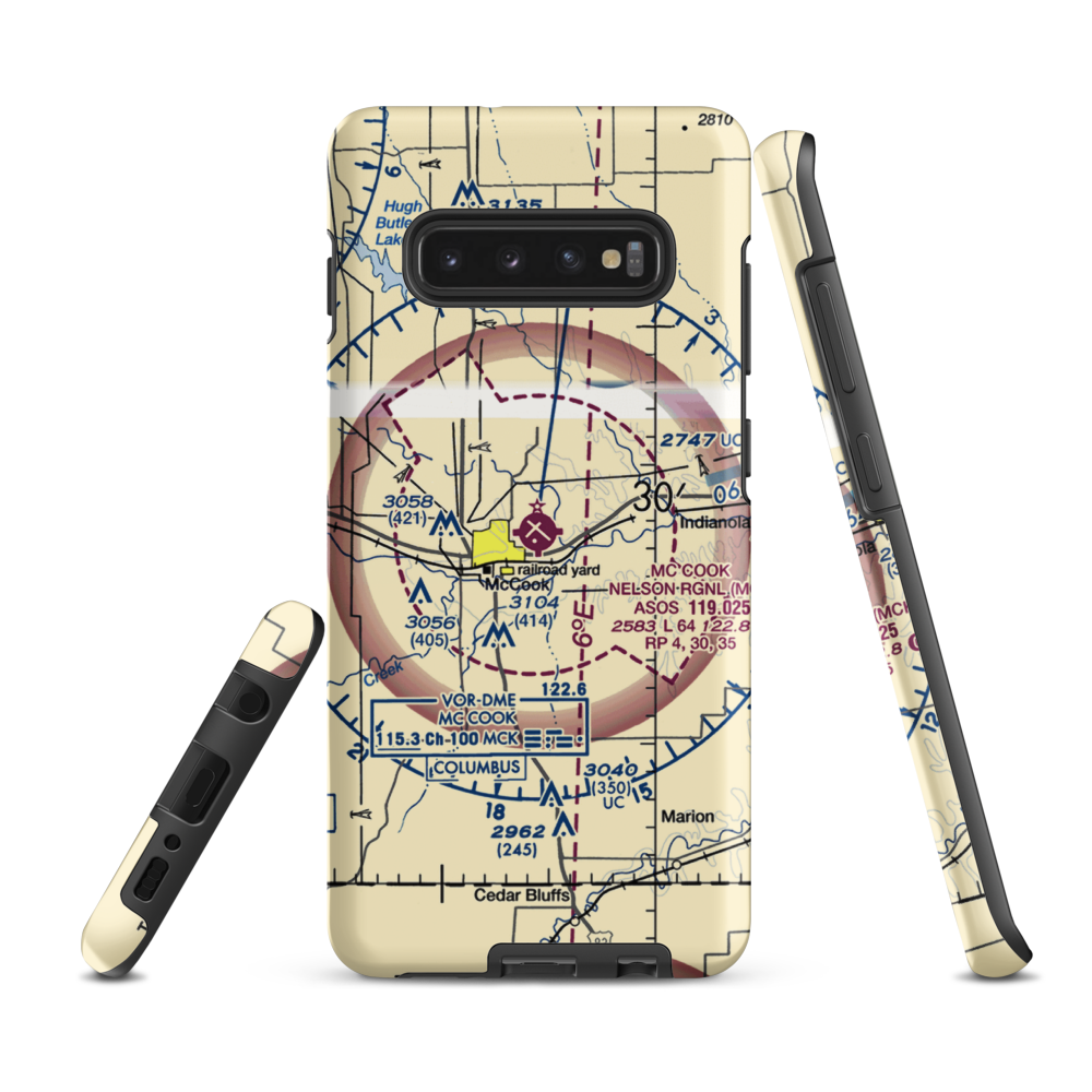Mc Cook Ben Nelson Regional Airport (MCK) VFR Sectional Samsung Phone Case Samsung Galaxy S10e model shown