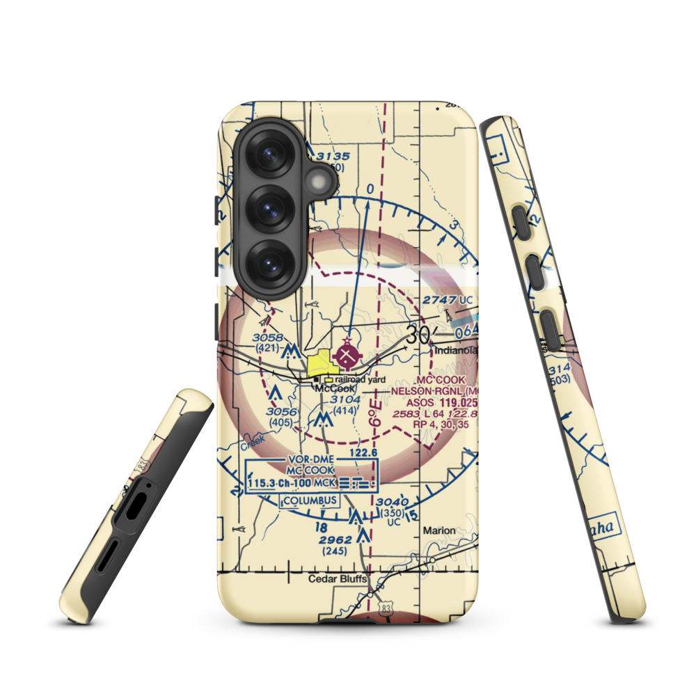 Mc Cook Ben Nelson Regional Airport (MCK) VFR Sectional Samsung Phone Case Samsung Galaxy S25 model shown
