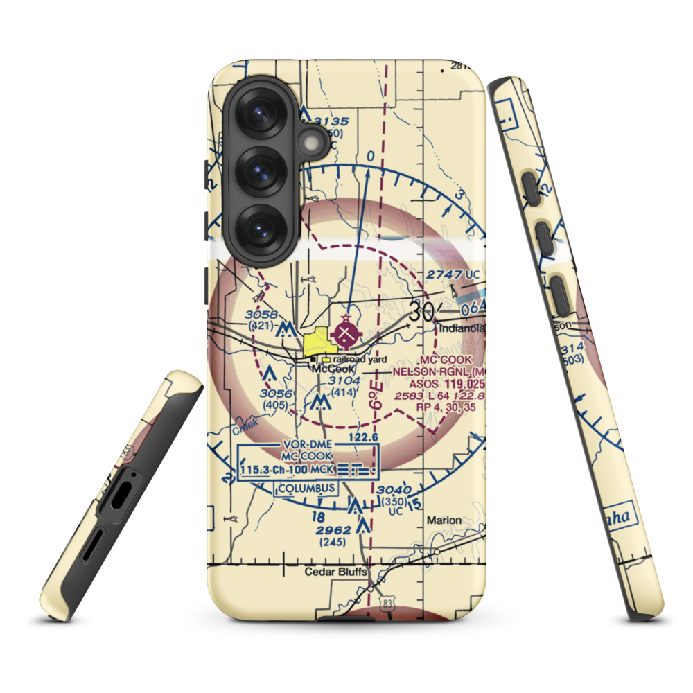 Mc Cook Ben Nelson Regional Airport (MCK) VFR Sectional Samsung Phone Case Samsung Galaxy S25 Plus model shown