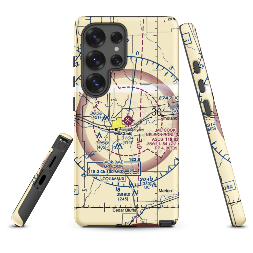 Mc Cook Ben Nelson Regional Airport (MCK) VFR Sectional Samsung Phone Case Samsung Galaxy S25 Ultra model shown