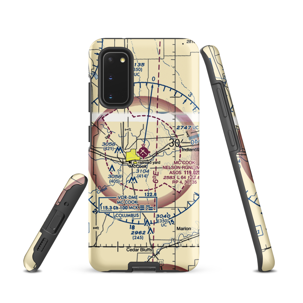Mc Cook Ben Nelson Regional Airport (MCK) VFR Sectional Samsung Phone Case Samsung Galaxy S20 model shown