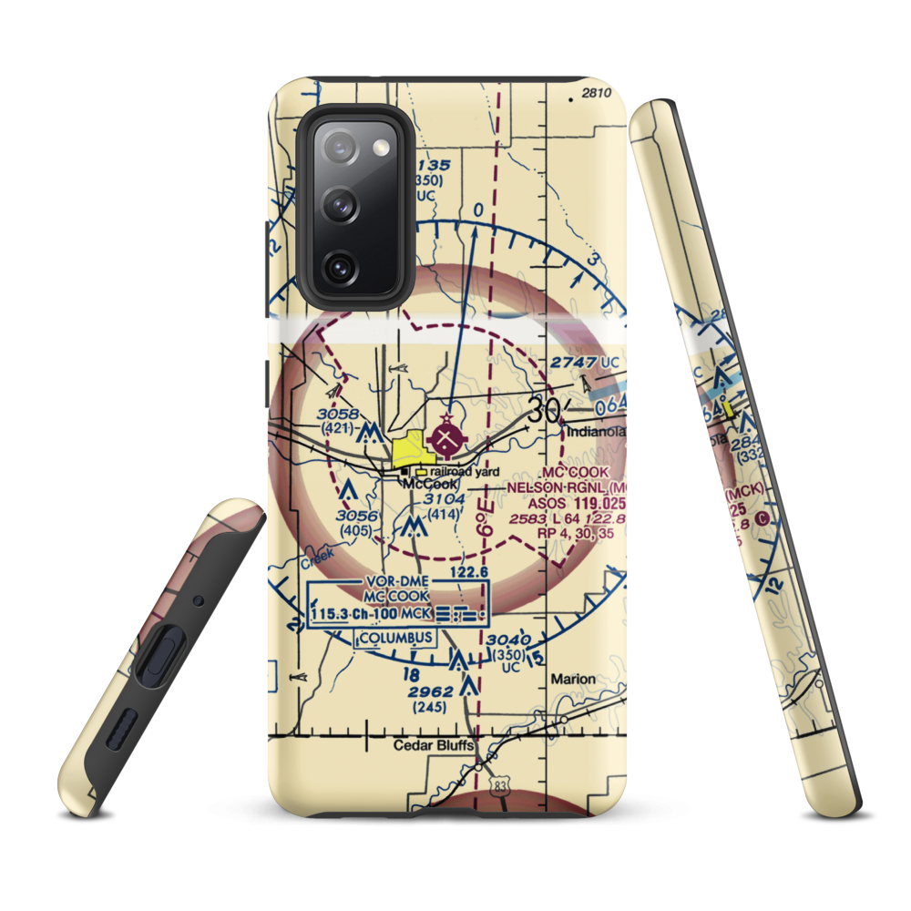 Mc Cook Ben Nelson Regional Airport (MCK) VFR Sectional Samsung Phone Case Samsung Galaxy S20 FE model shown