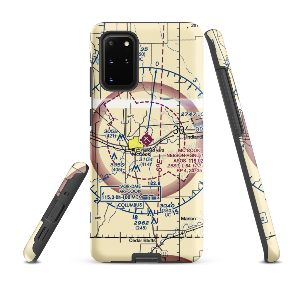 Mc Cook Ben Nelson Regional Airport (MCK) VFR Sectional Samsung Phone Case Samsung Galaxy S20 Plus model shown