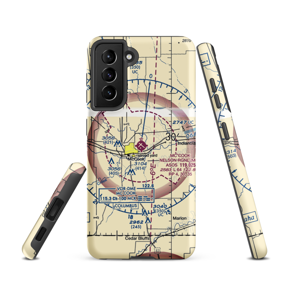 Mc Cook Ben Nelson Regional Airport (MCK) VFR Sectional Samsung Phone Case Samsung Galaxy S21 model shown