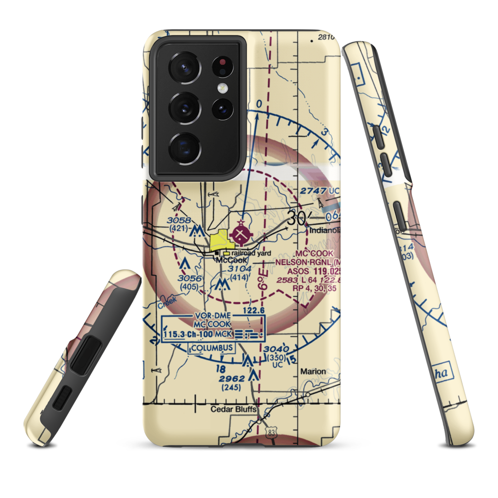 Mc Cook Ben Nelson Regional Airport (MCK) VFR Sectional Samsung Phone Case Samsung Galaxy S21 Ultra model shown