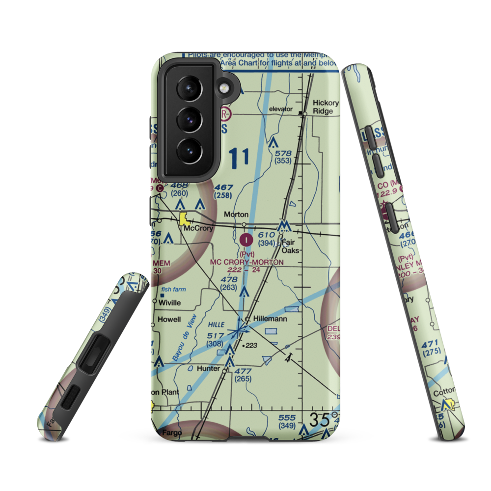 Mc Crory/Morton Airport (7M0) VFR Sectional Samsung Phone Case Samsung Galaxy S21 FE model shown