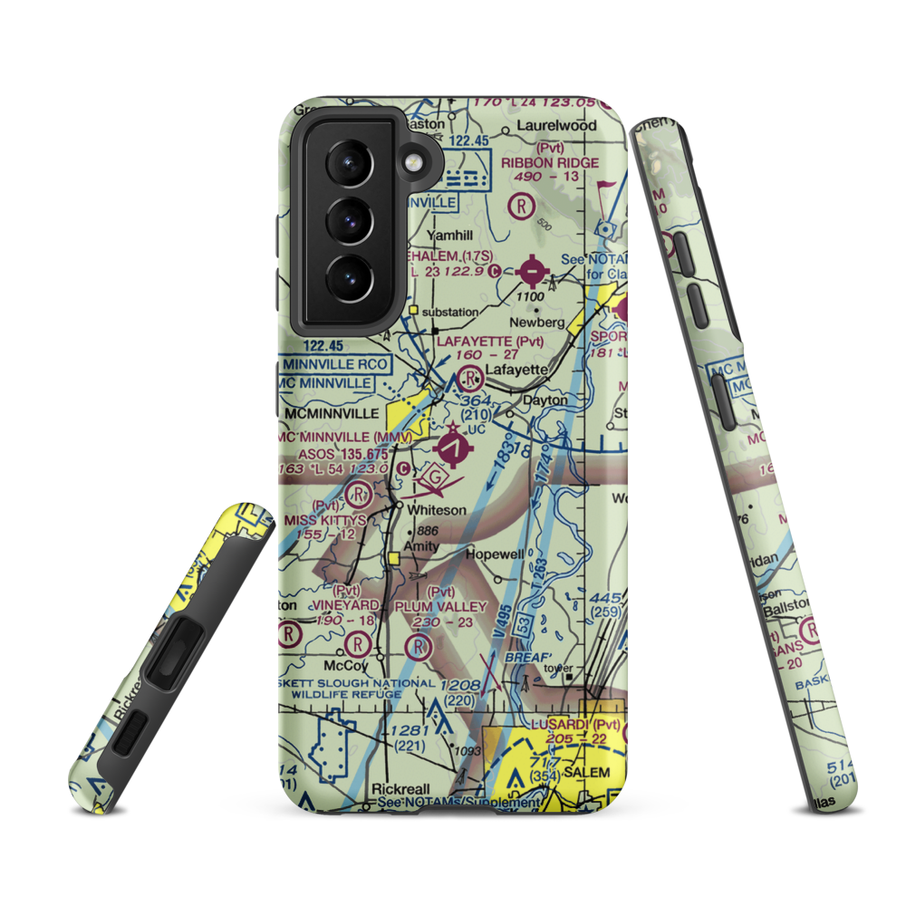 Mc Minnville Municipal Airport (MMV) VFR Sectional Samsung Phone Case Samsung Galaxy S21 FE model shown