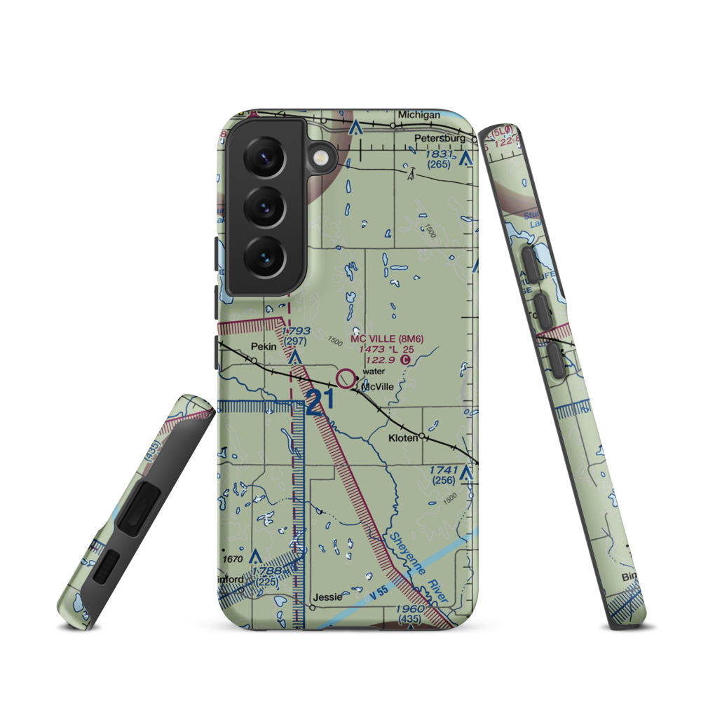 Mc Ville Municipal Airport (8M6) VFR Sectional Samsung Phone Case Samsung Galaxy S22 model shown