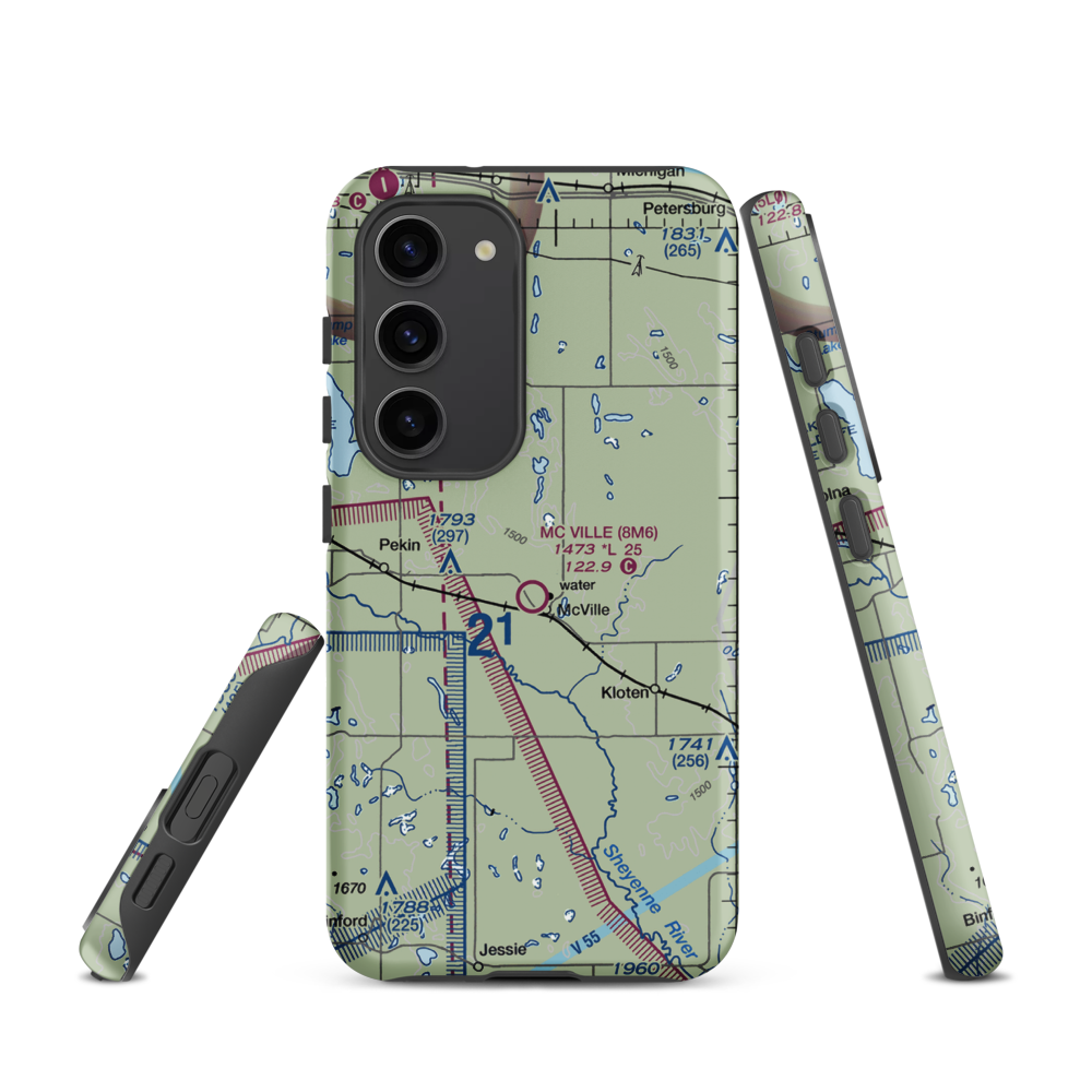 Mc Ville Municipal Airport (8M6) VFR Sectional Samsung Phone Case Samsung Galaxy S23 model shown