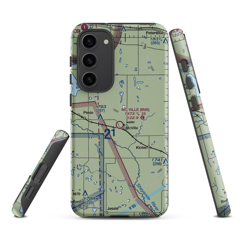 Mc Ville Municipal Airport (8M6) VFR Sectional Samsung Phone Case Samsung Galaxy S23 Plus model shown