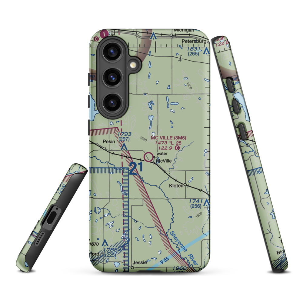 Mc Ville Municipal Airport (8M6) VFR Sectional Samsung Phone Case Samsung Galaxy S24 Plus model shown