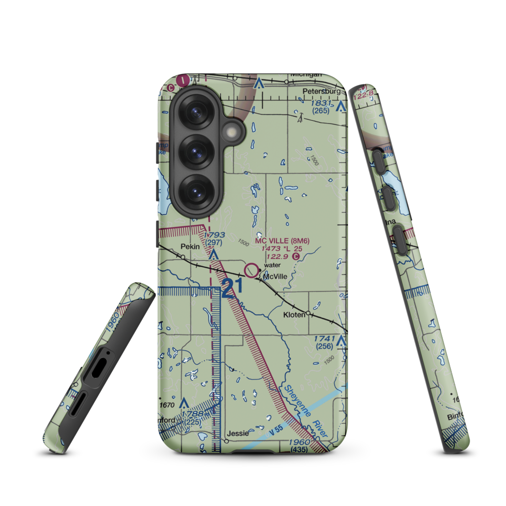 Mc Ville Municipal Airport (8M6) VFR Sectional Samsung Phone Case Samsung Galaxy S25 model shown