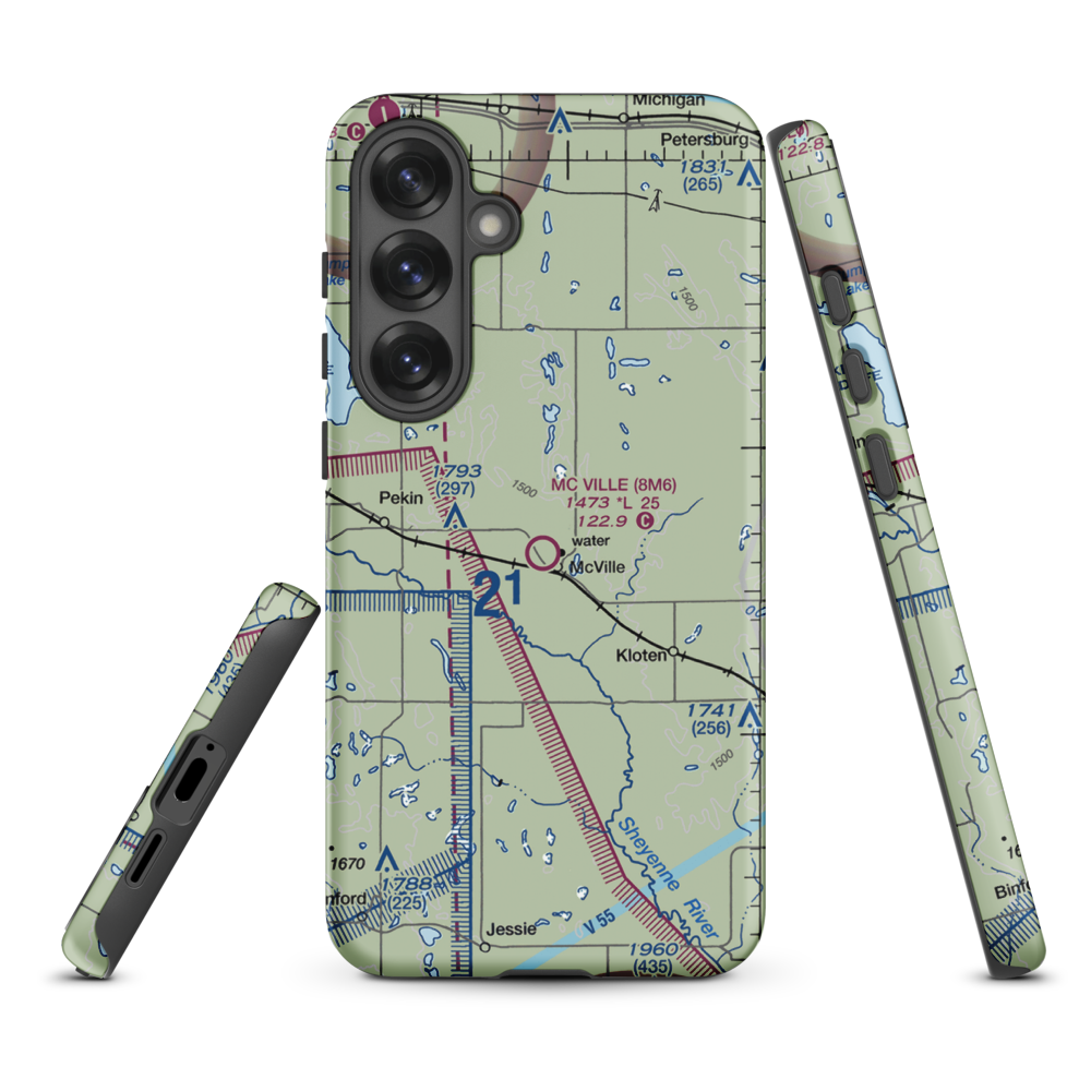 Mc Ville Municipal Airport (8M6) VFR Sectional Samsung Phone Case Samsung Galaxy S25 Plus model shown