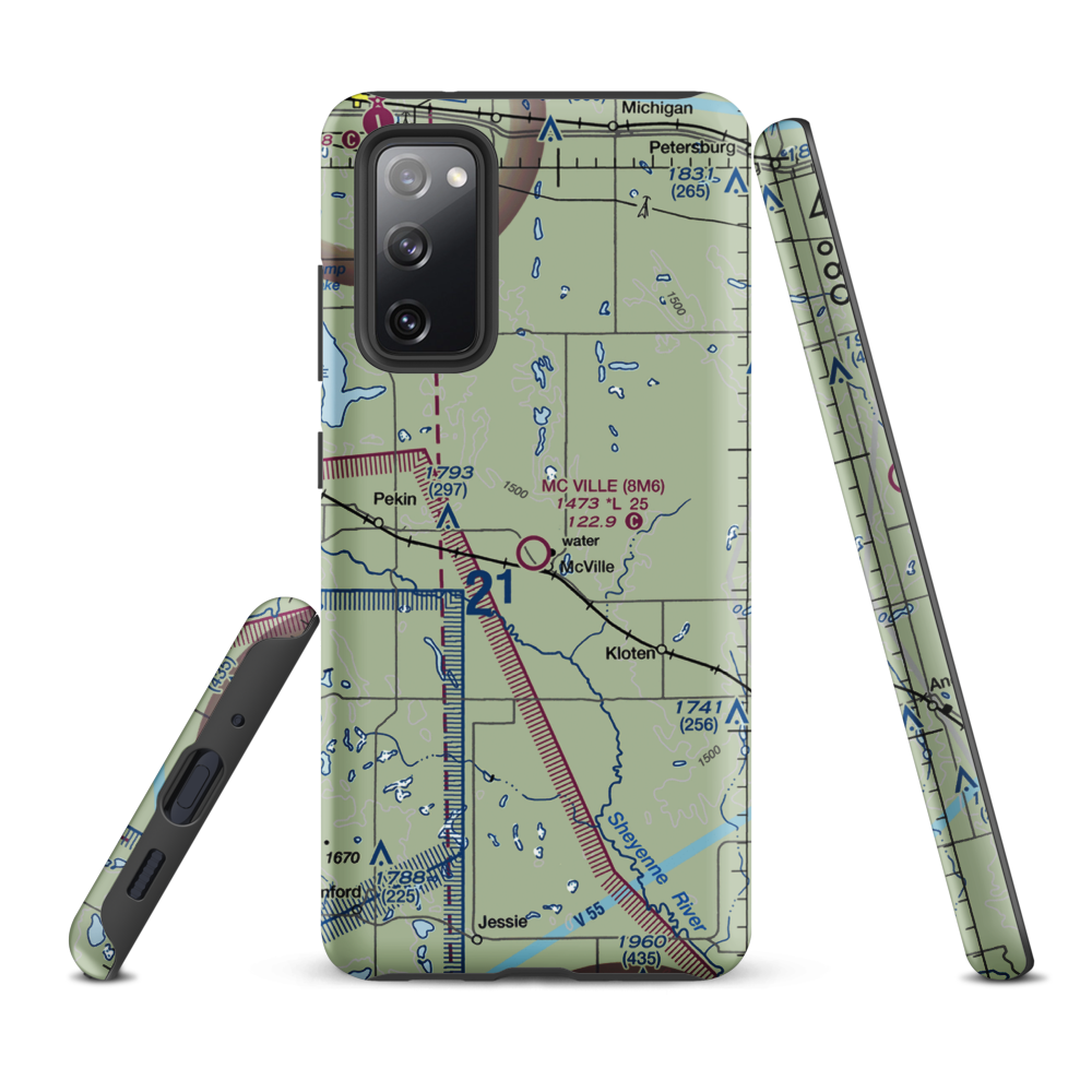 Mc Ville Municipal Airport (8M6) VFR Sectional Samsung Phone Case Samsung Galaxy S20 FE model shown