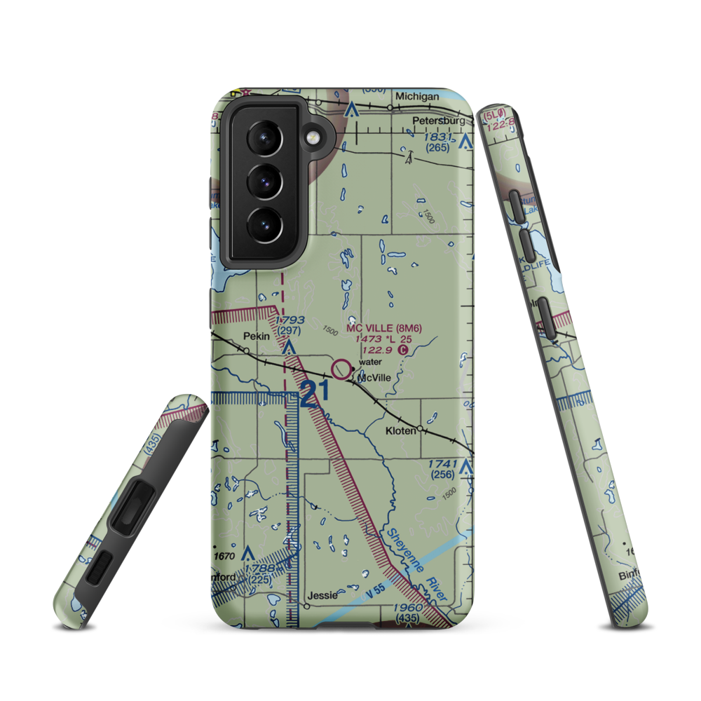 Mc Ville Municipal Airport (8M6) VFR Sectional Samsung Phone Case Samsung Galaxy S21 model shown