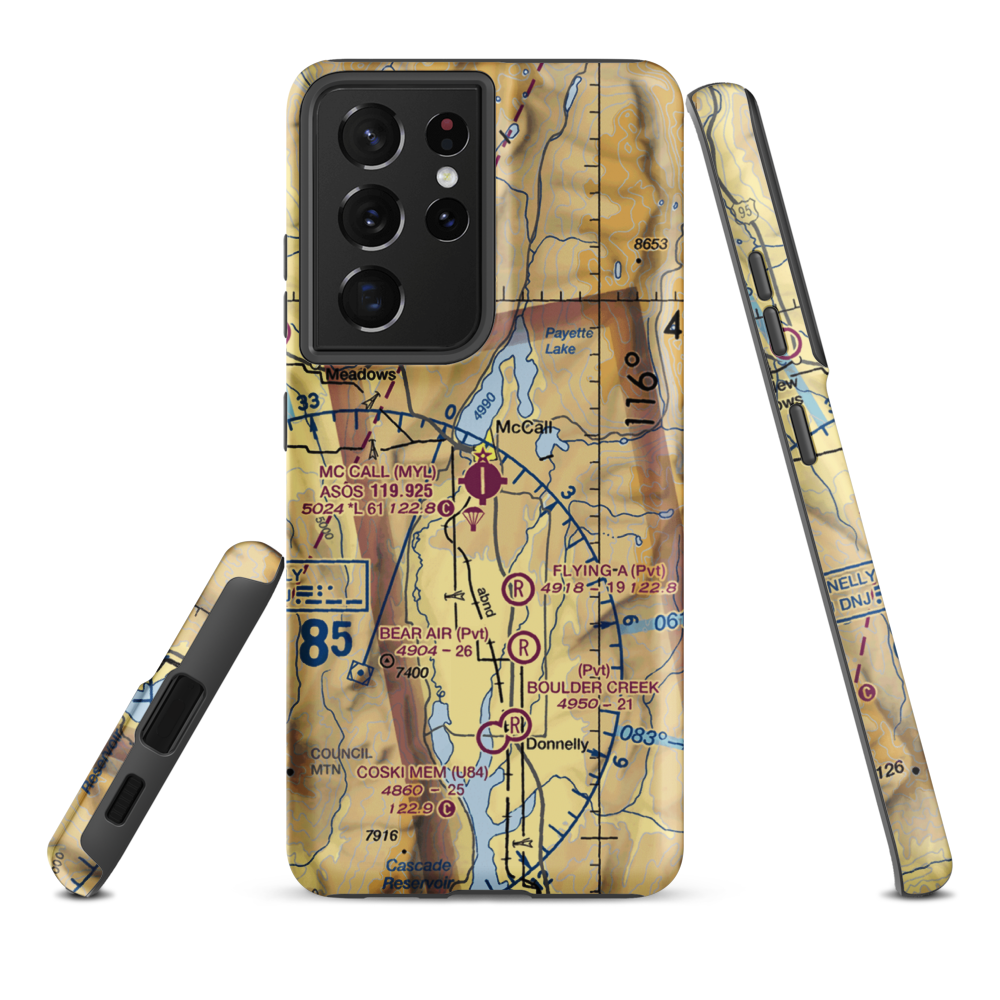 McCall Municipal Airport (MYL) VFR Sectional Samsung Phone Case Samsung Galaxy S21 Plus model shown