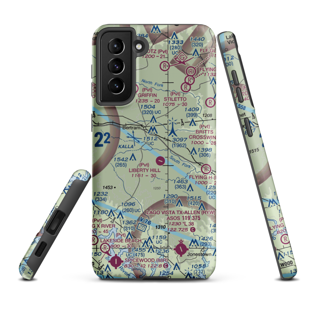 Mcfarlin Ranch Airport (XA12) VFR Sectional Samsung Phone Case Samsung Galaxy S21 FE model shown