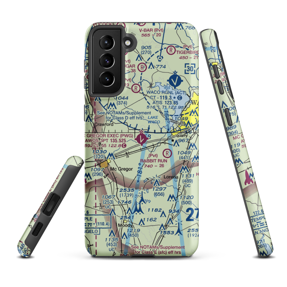 McGregor Executive Airport (PWG) VFR Sectional Samsung Phone Case Samsung Galaxy S21 FE model shown