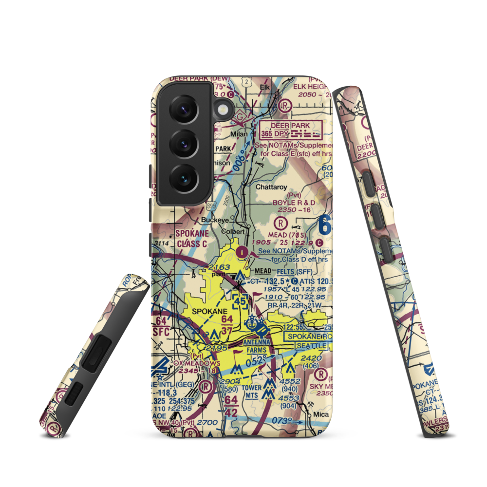 Mead Flying Service Airport (70S) VFR Sectional Samsung Phone Case Samsung Galaxy S22 model shown