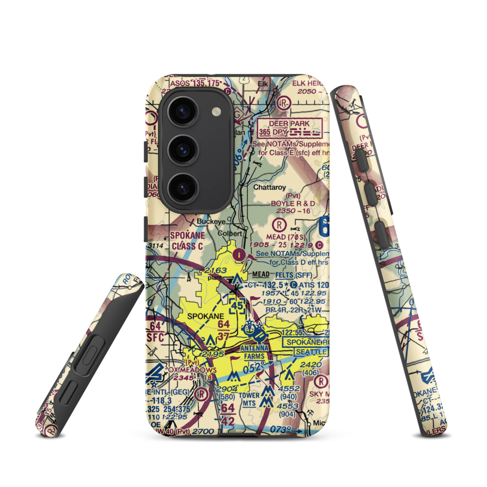 Mead Flying Service Airport (70S) VFR Sectional Samsung Phone Case Samsung Galaxy S23 model shown