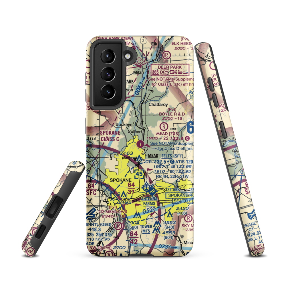 Mead Flying Service Airport (70S) VFR Sectional Samsung Phone Case Samsung Galaxy S21 model shown