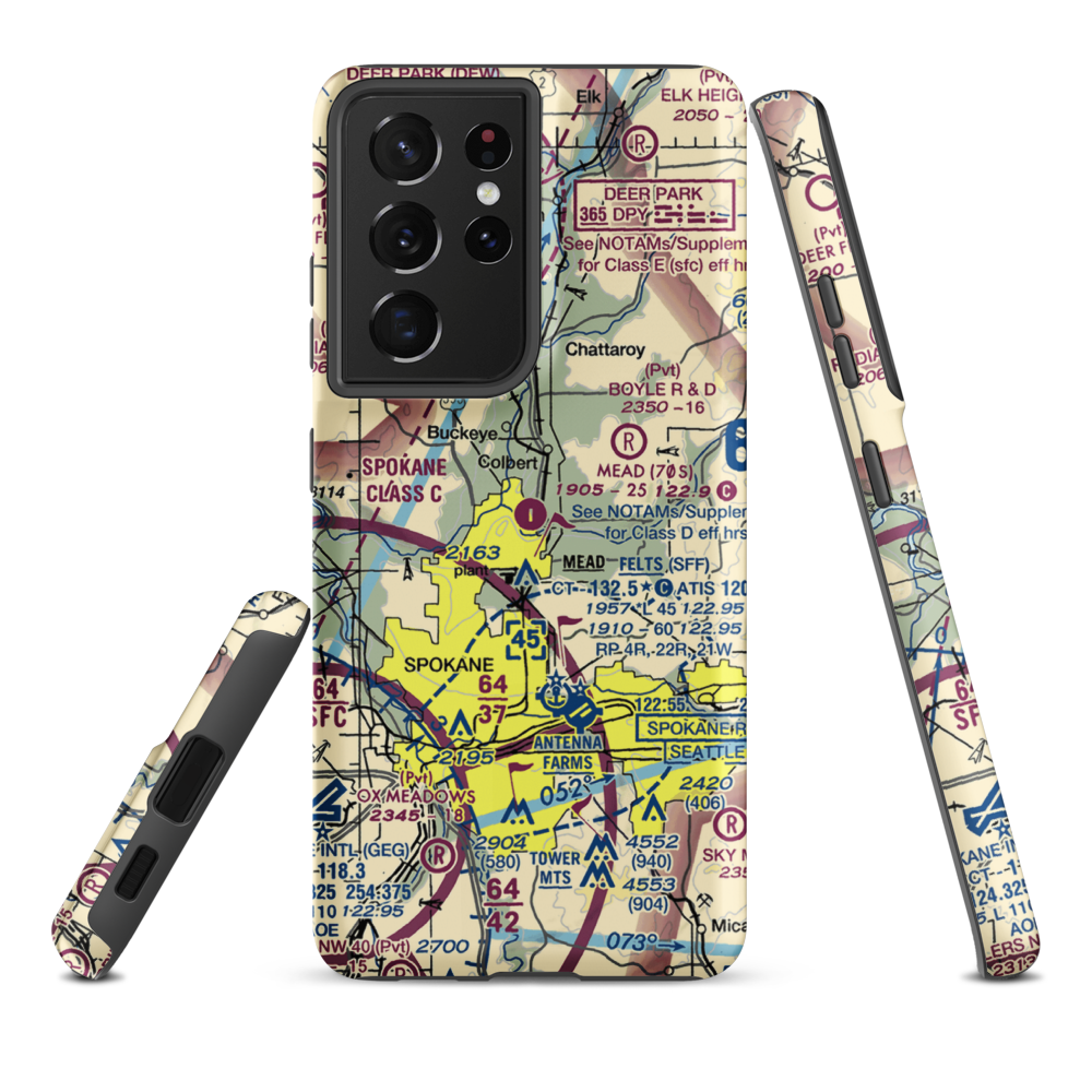 Mead Flying Service Airport (70S) VFR Sectional Samsung Phone Case Samsung Galaxy S21 Plus model shown