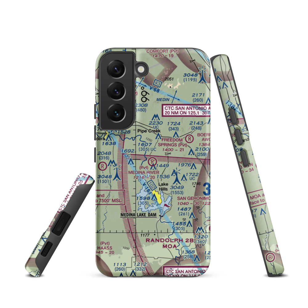 Medina River Ranch Airport (XS43) VFR Sectional Samsung Phone Case Samsung Galaxy S22 model shown