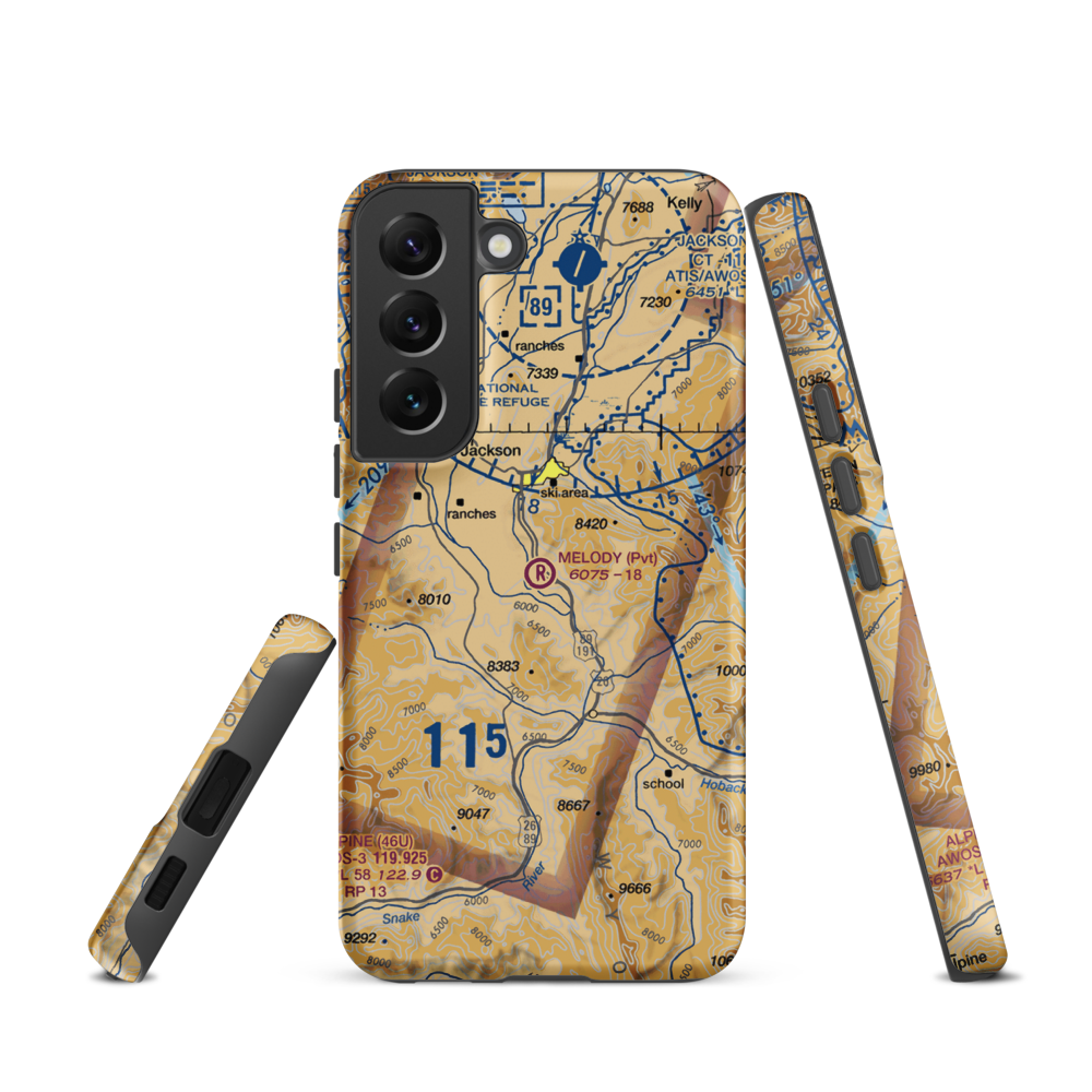 Melody Ranch Airport (WY31) VFR Sectional Samsung Phone Case Samsung Galaxy S22 model shown