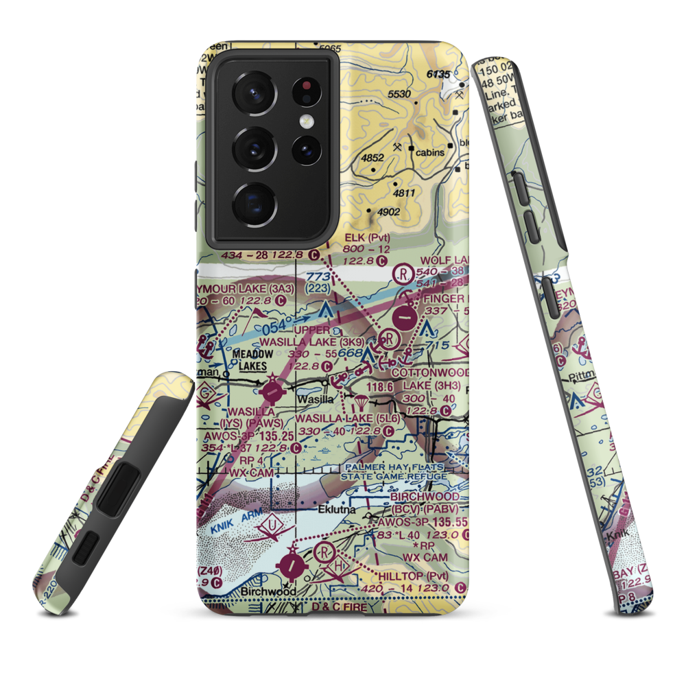 Memory Lake Airport (5AK8) VFR Sectional Samsung Phone Case Samsung Galaxy S21 Ultra model shown